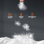 giselle bedding 700gsm goose down feather quilt super king Hand holding fluffy white down feathers above bedding