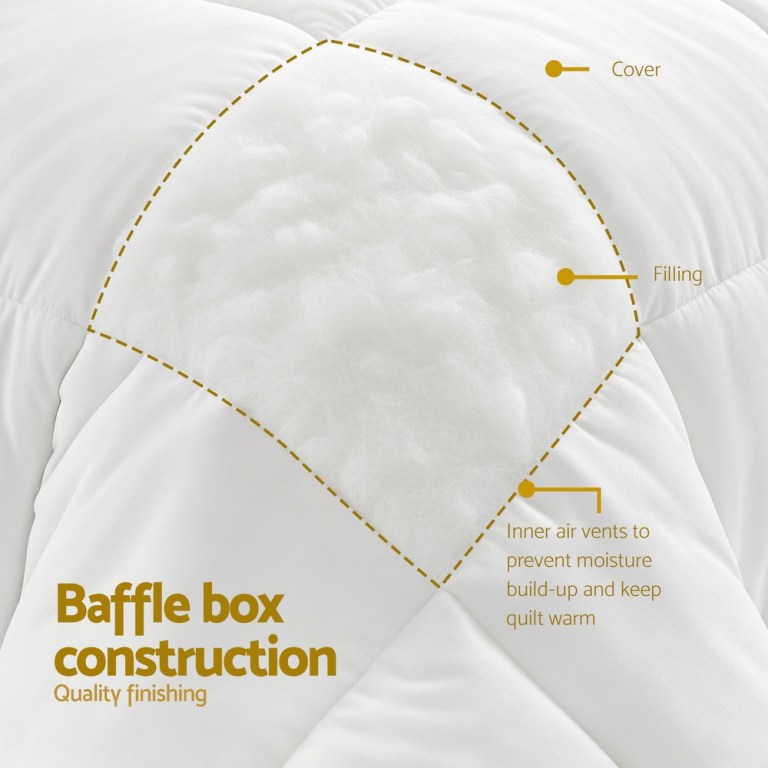 Baffle box quilt construction cross-section diagram