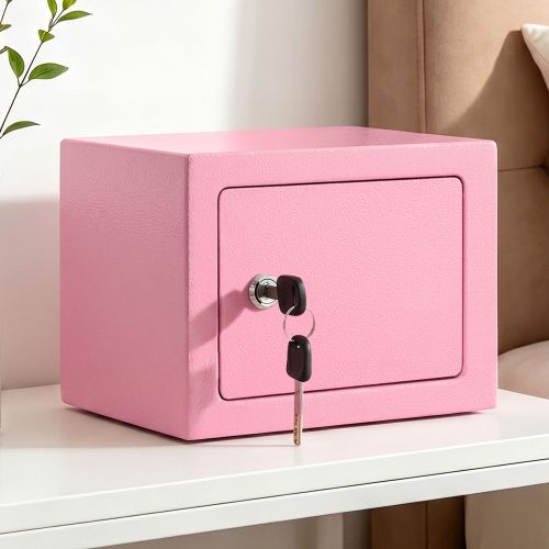 saf 6l mtl pk 00.jpg Pink home safe with key in lock