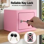 ul tech 6.5l small safe box with key lock for cash mini home security safe pink Pink safe with key lock being unlocked