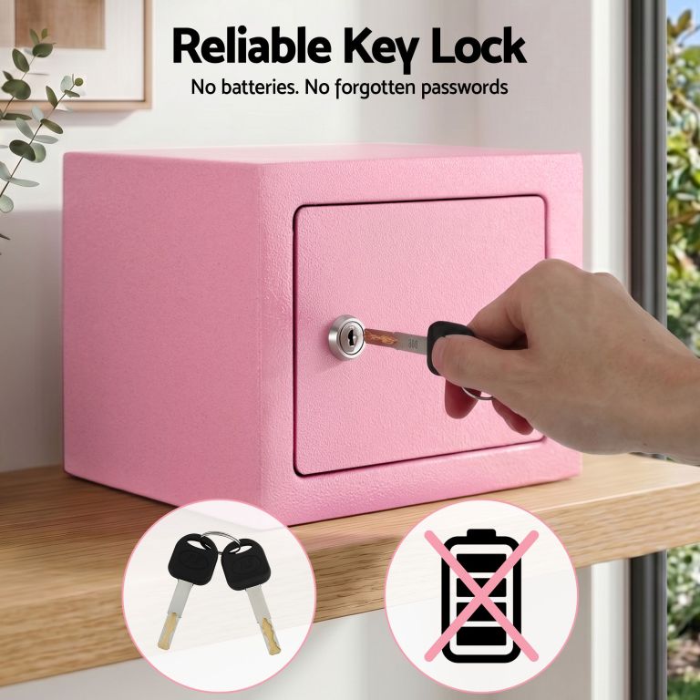 ul tech 6.5l small safe box with key lock for cash mini home security safe pink Pink safe with key lock being unlocked