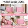 Pink lockable storage box in various rooms
