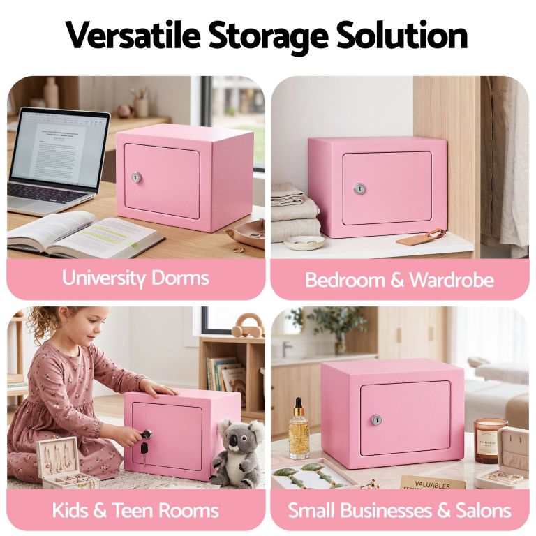ul tech 6.5l small safe box with key lock for cash mini home security safe pink Pink lockable storage box in various rooms