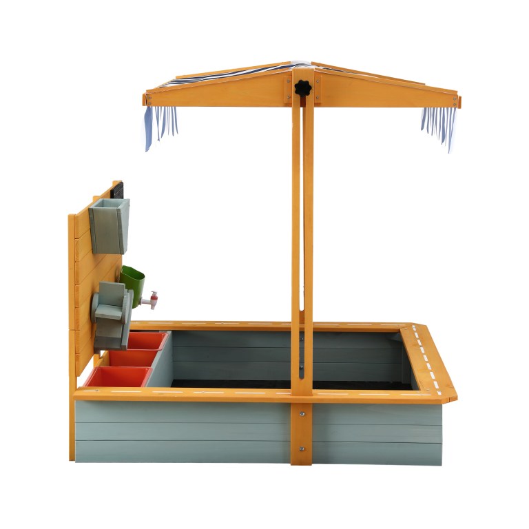 Wooden kids mud kitchen with canopy and sink