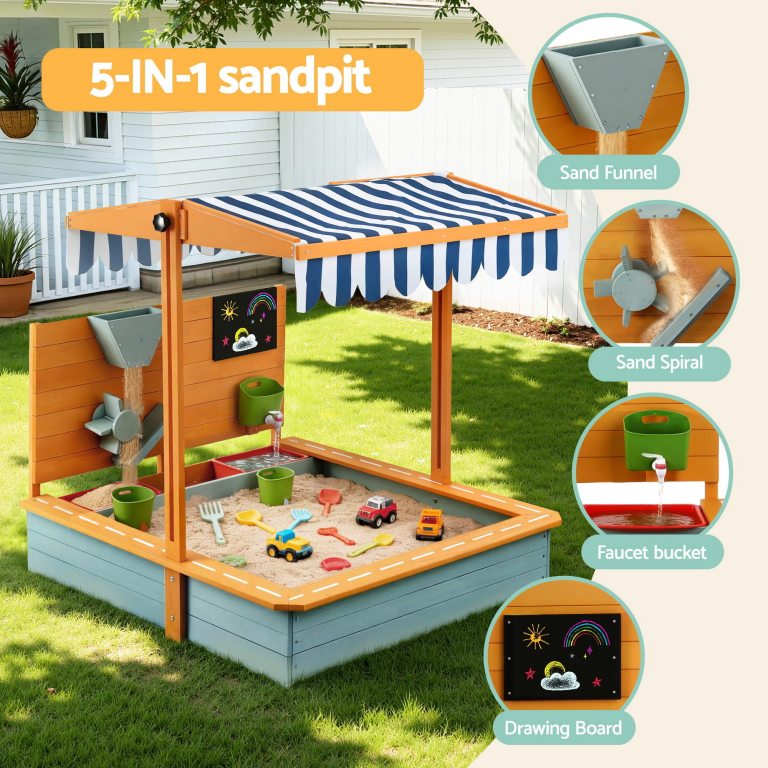 5-in-1 kids sandpit with canopy and accessories