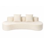 Cream ribbed curved sofa with two cushions
