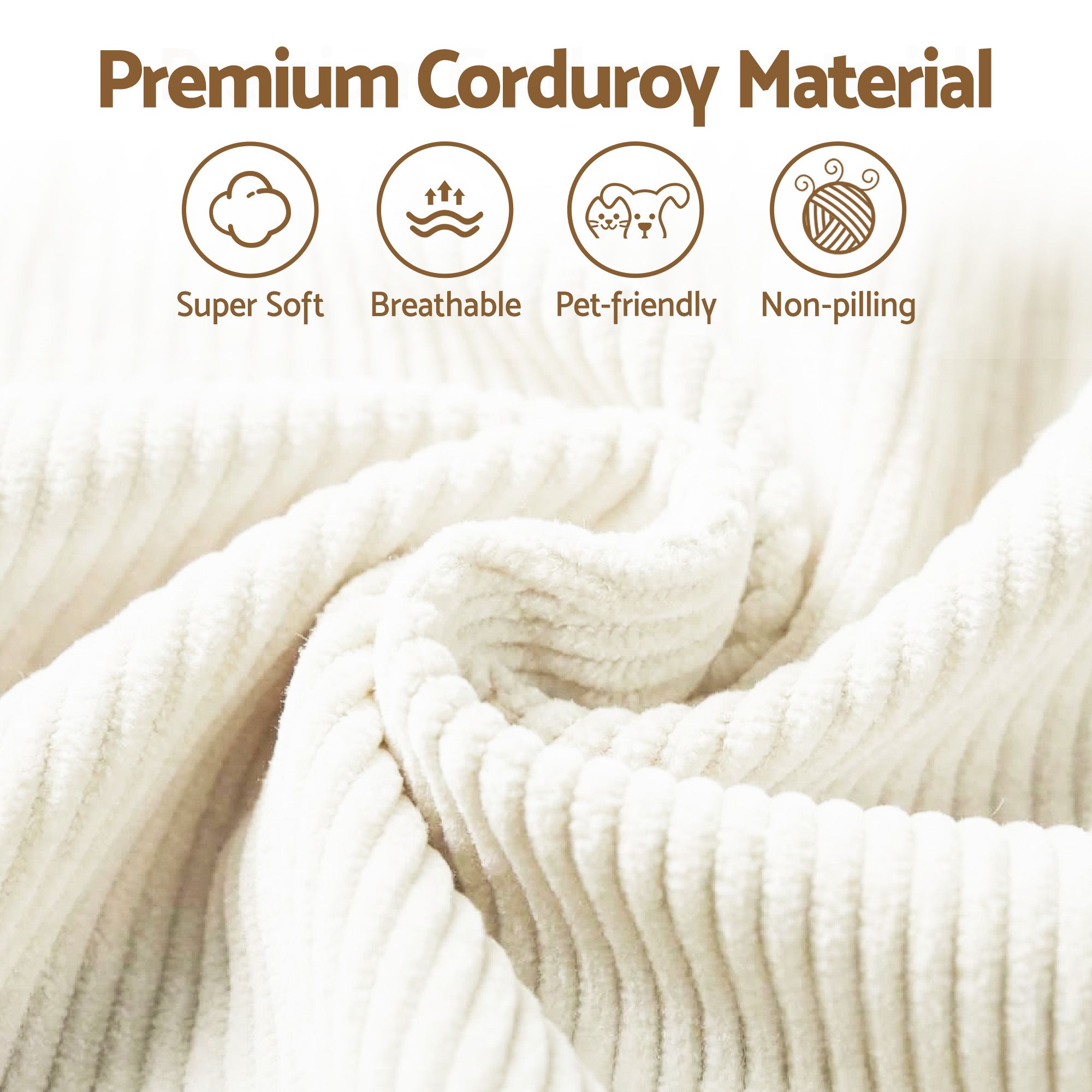 Premium corduroy fabric with feature icons