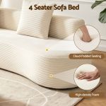 Cream four-seater sofa bed with plush cushioning