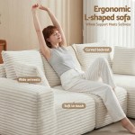 Woman relaxing on ergonomic L-shaped sofa