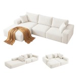 Cream ribbed modular sectional sofa with chaise