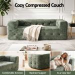 artiss comfort boneless sofa for living room green luxury chenille Green plush tufted couch in modern living room