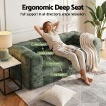 artiss comfort boneless sofa for living room green luxury chenille Woman relaxing on ergonomic deep seat sofa