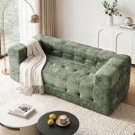 artiss comfort boneless sofa for living room green luxury chenille Green tufted sofa in bright modern living room