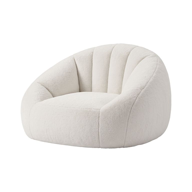 artiss single small boneless couch comfy bean bag for living room faux fur white Cream plush accent chair with curved back
