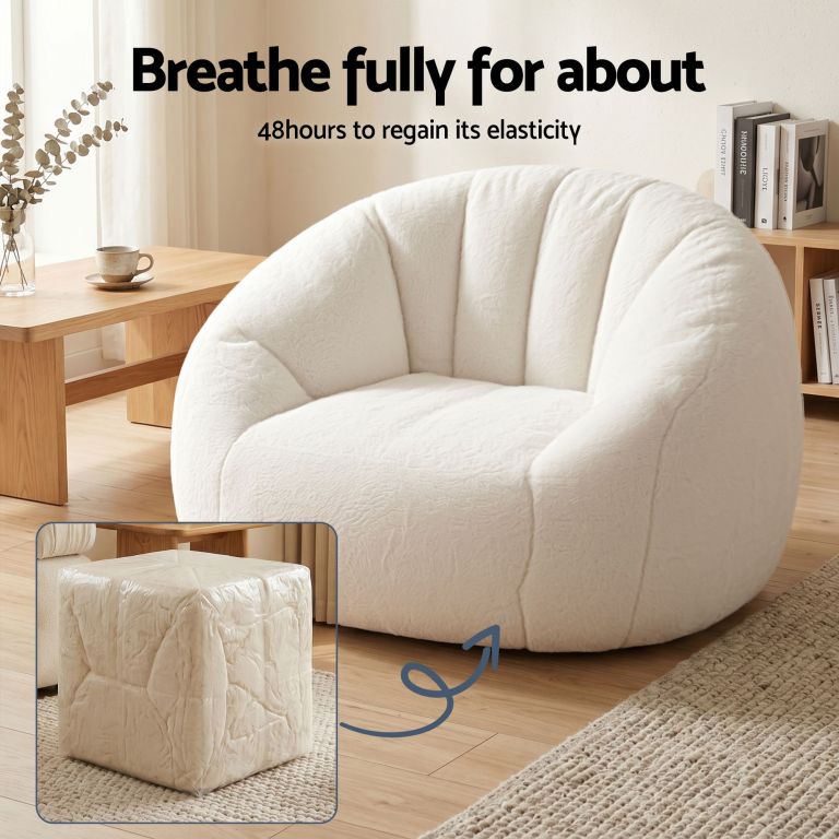 artiss single small boneless couch comfy bean bag for living room faux fur white Plush white accent chair in minimalist living room