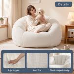 artiss single small boneless couch comfy bean bag for living room faux fur white Woman cuddling white dog on faux fur chair