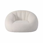 artiss single small boneless couch comfy bean bag for living room faux fur white Cream plush rounded armchair on white background