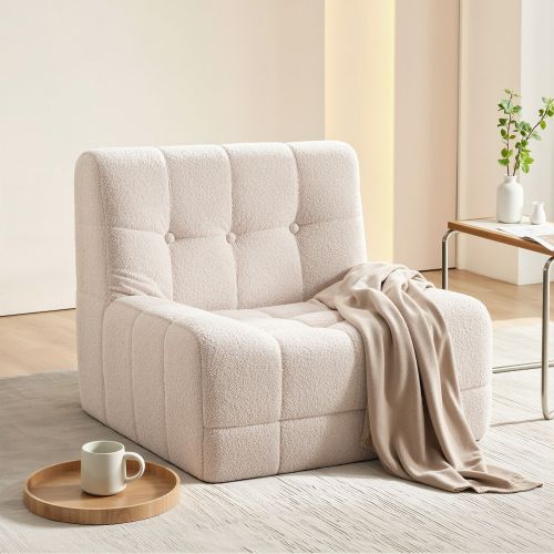 sbed m ted 1s bg 00.jpg Cream boucle lounge chair with throw blanket