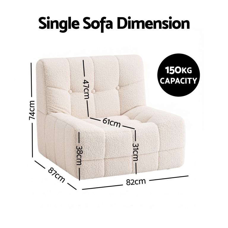 Single sofa dimensions and 150kg weight capacity