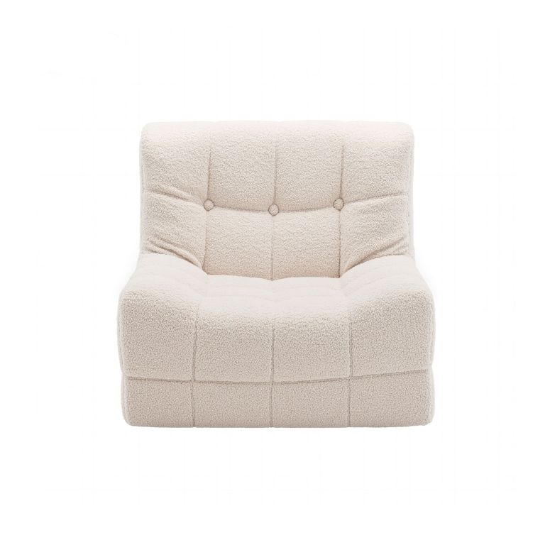 Beige boucle tufted armless accent chair