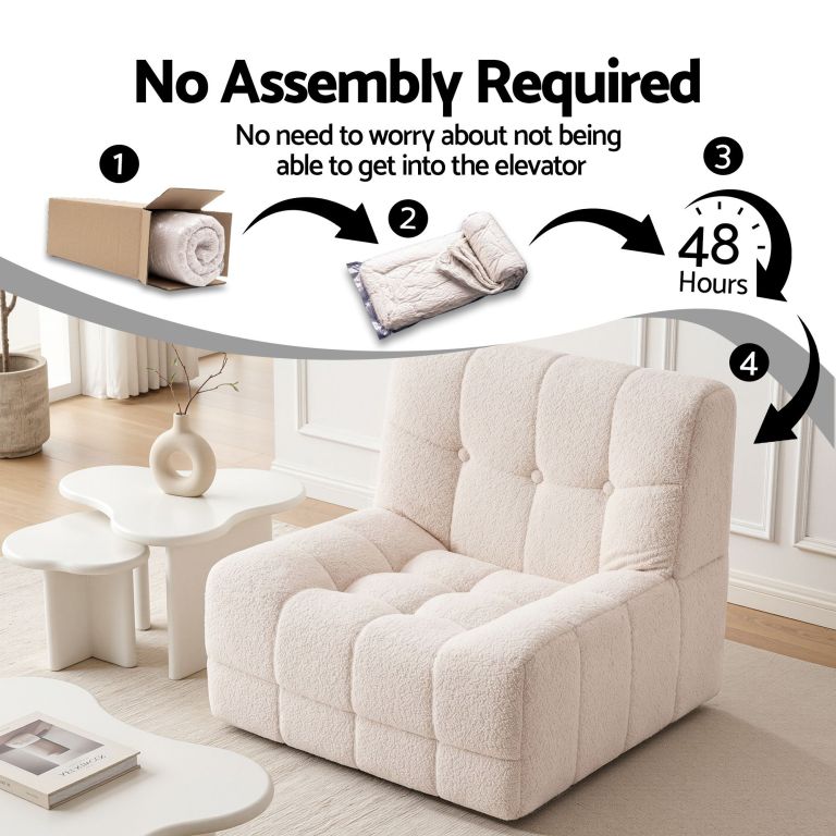 No assembly compressed armchair expanding in living room