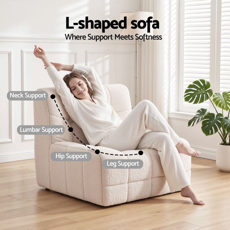 Woman relaxing on supportive L-shaped sofa