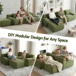 Green modular sofa in modern living room