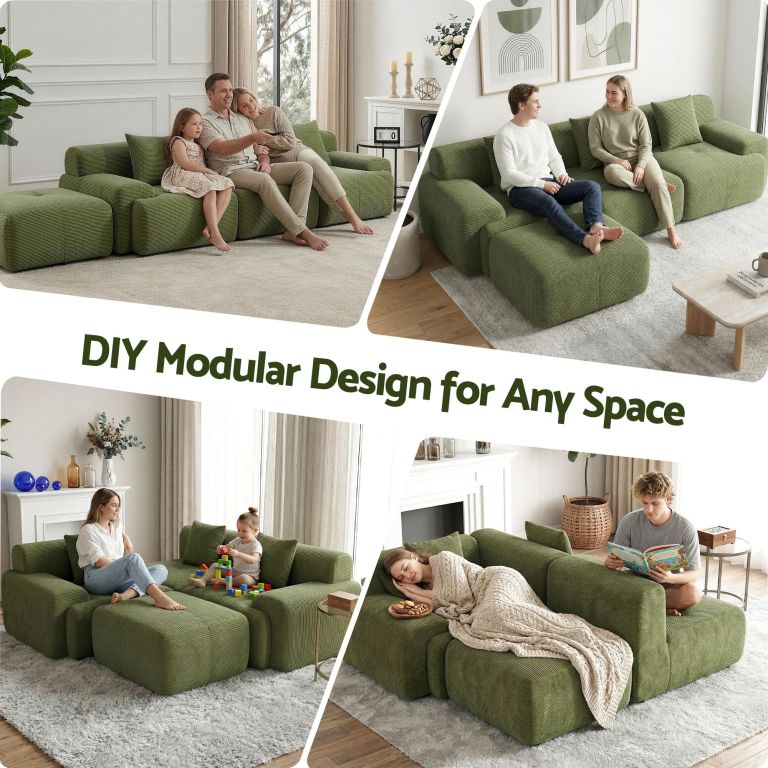 Green modular sofa in modern living room