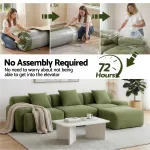 Woman unboxing rolled sofa, no assembly required