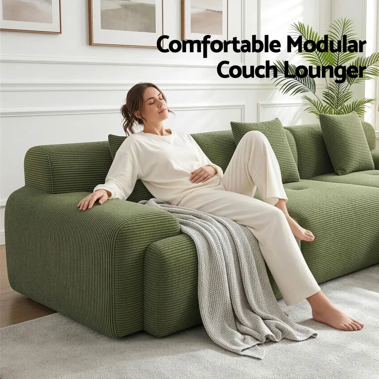 Woman relaxing on green modular couch lounger