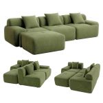 Green modular corduroy sectional sofa with cushions