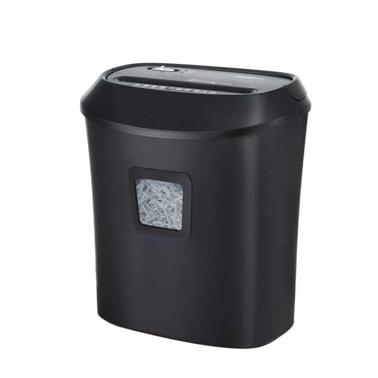 Black office paper shredder with viewing window