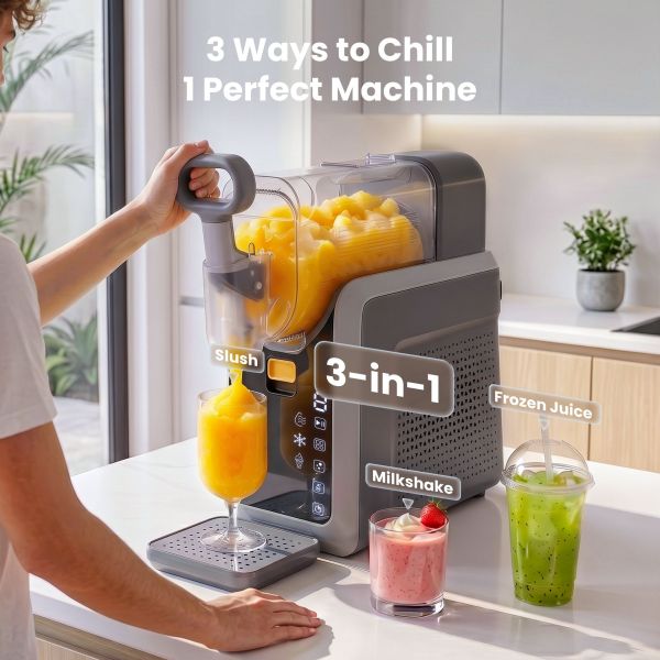 3-in-1 frozen drink machine making orange slush
