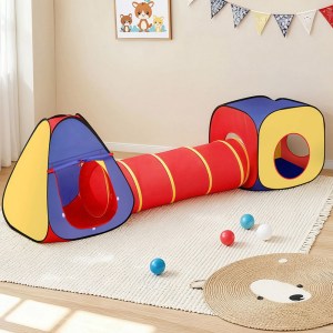 Colourful kids play tunnel and tents indoors