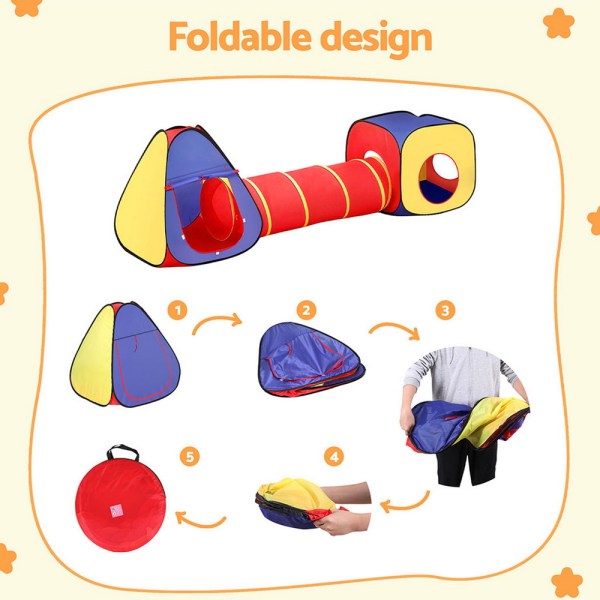 Foldable kids play tunnel and tent set