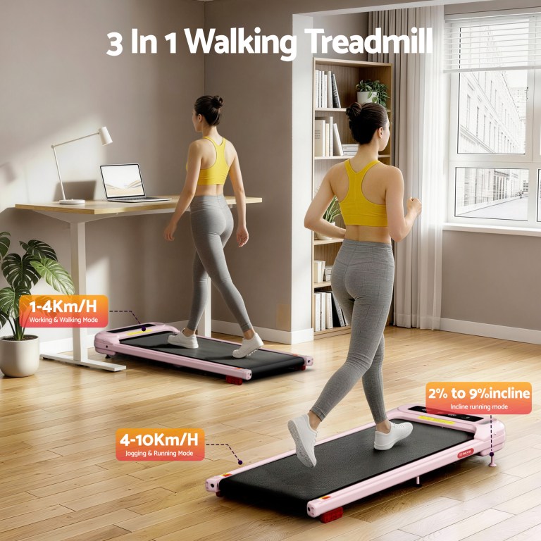 Woman using 3-in-1 walking treadmill at home