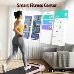 Woman using smart treadmill with virtual fitness app