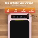 Pink treadmill with display and built-in remote holder