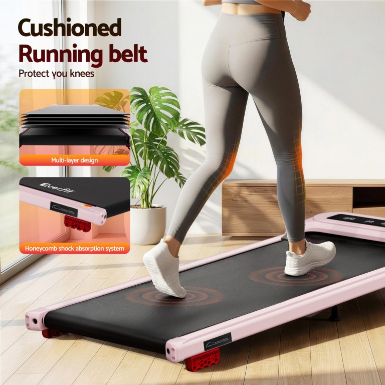 Woman walking on cushioned home treadmill