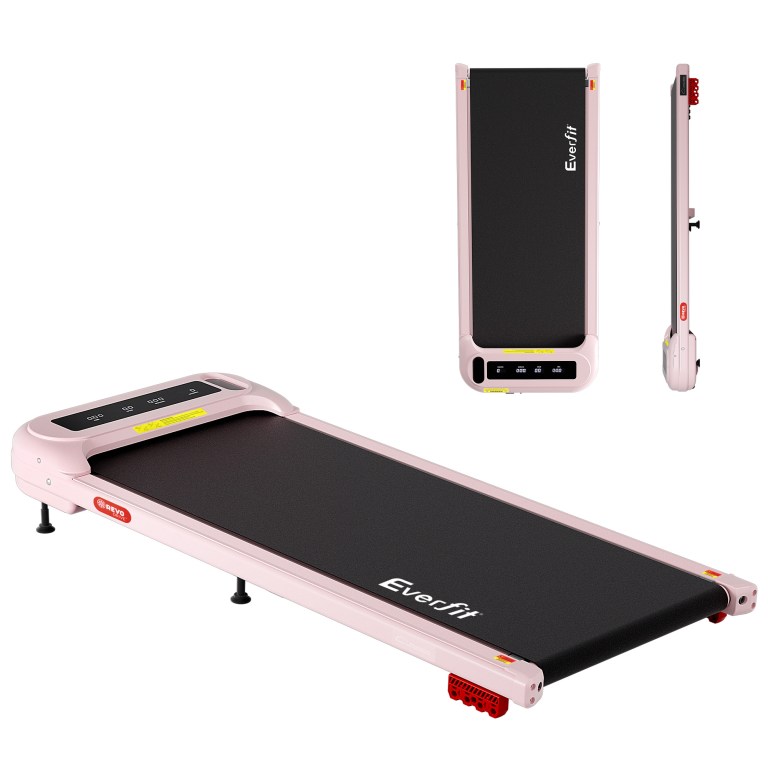Pink Everfit folding treadmill with digital display