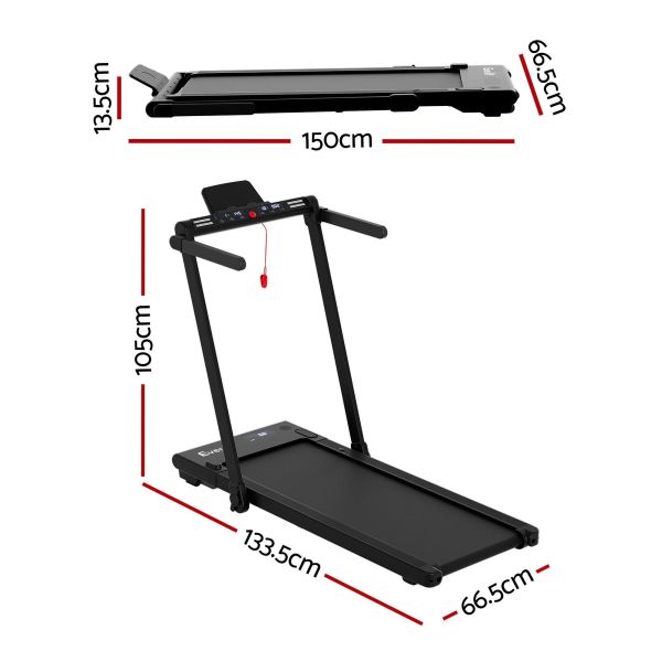 everfit 3 in 1 walking pad treadmill with led lights foldable under desk treadmills for home gym 40cm wide belt black Black folding treadmill with labelled dimensions