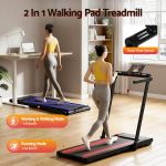 everfit 3 in 1 walking pad treadmill with led lights foldable under desk treadmills for home gym 40cm wide belt black 2-in-1 walking pad treadmill in home office