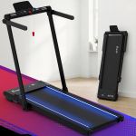 everfit 3 in 1 walking pad treadmill with led lights foldable under desk treadmills for home gym 40cm wide belt black Foldable home treadmill with LED display and handrails