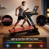everfit 500mm wide belt treadmill 30% auto incline foldable treadmills for home with led lights Man running on LED-lit smart treadmill indoors