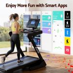 Woman using smart treadmill with fitness app display