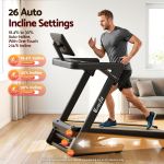 Man running on treadmill with auto incline settings