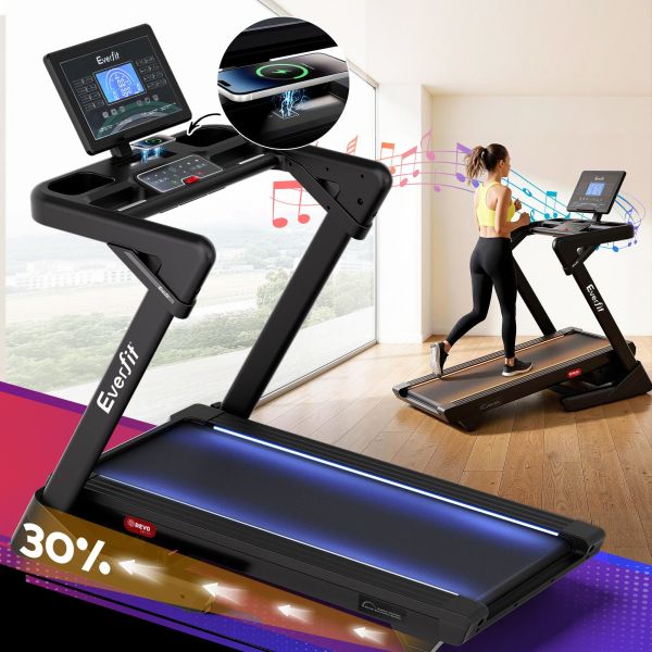 everfit 500mm wide belt treadmill 30% auto incline foldable treadmills for home with led lights Eversfit treadmill with wireless charging and incline