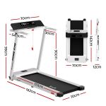 Foldable home treadmill with dimensions labelled