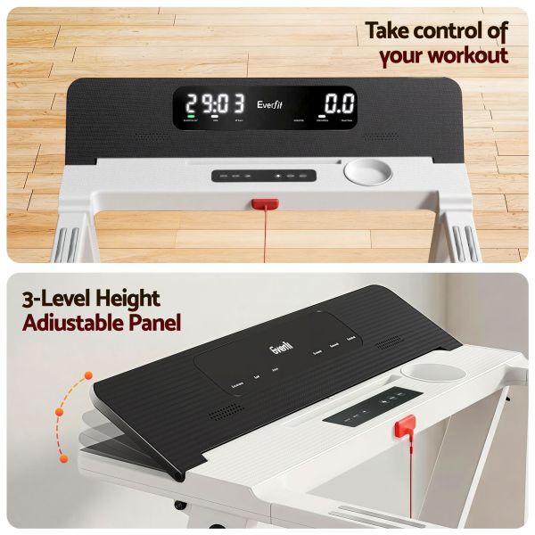 everfit treadmill electric home gym fitness exercise fully foldable 450mm white Everfit treadmill with digital display and adjustable panel