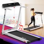 Woman jogging on Everfit home treadmill indoors